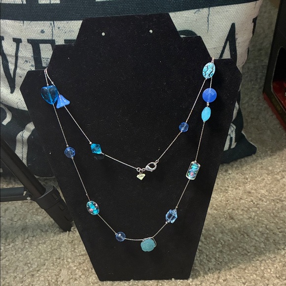 Cookie Lee Jewelry - Cookie Lee Art Glass Blue Multi-Bead Necklace